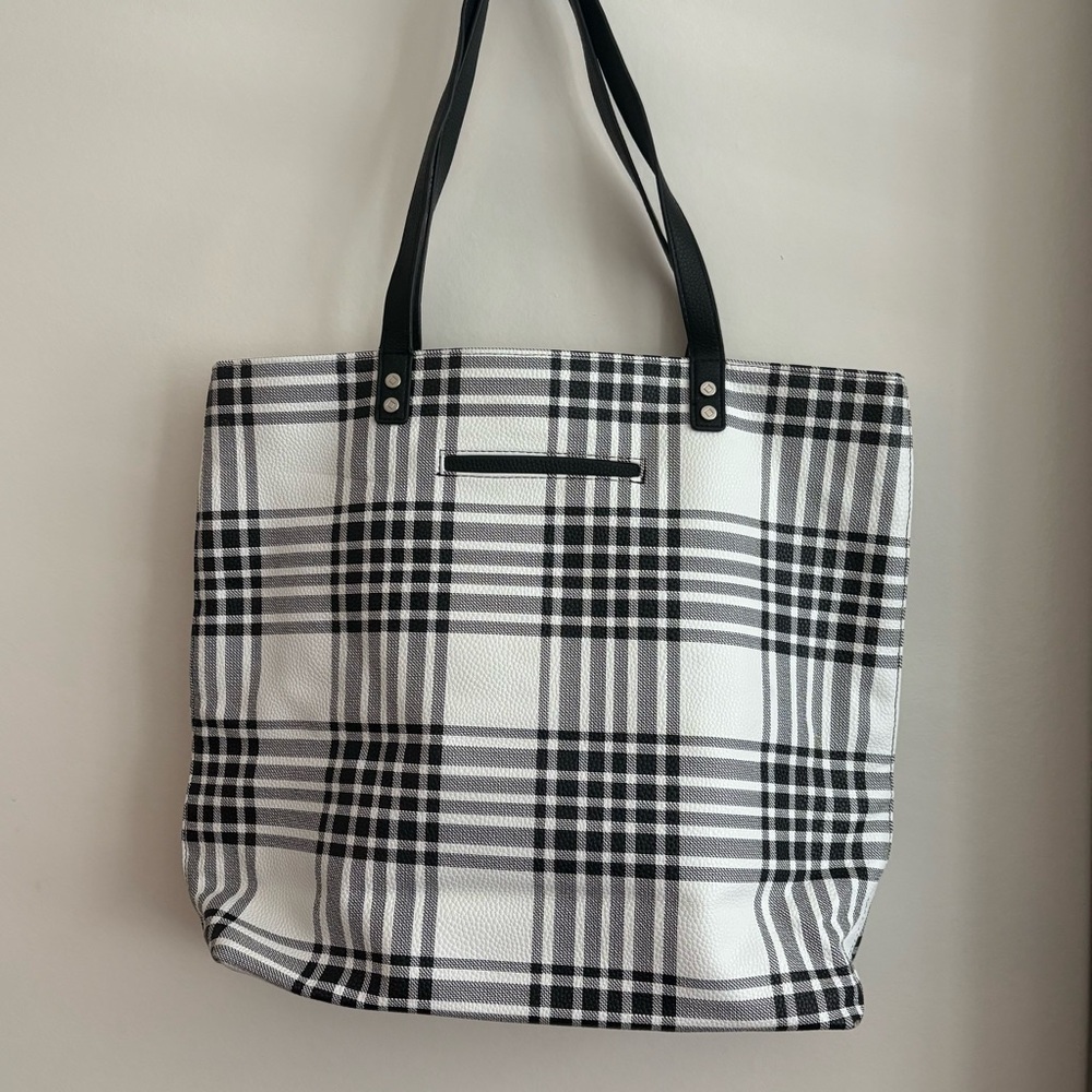 Thirty-One Black and White Plaid Tote Bag